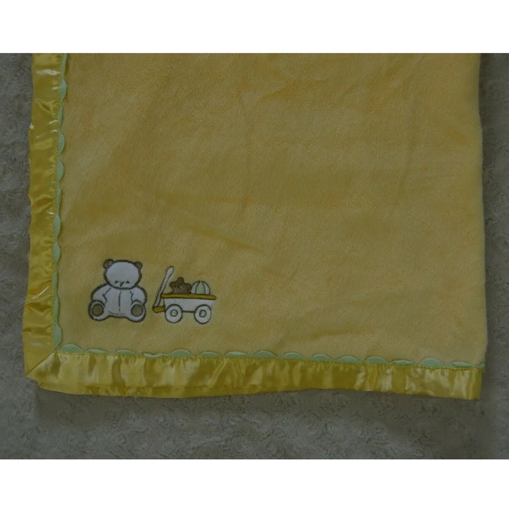 Baby Connection Teddy Bear Baby Blanket Yellow White Green Wagon Ball Lovey